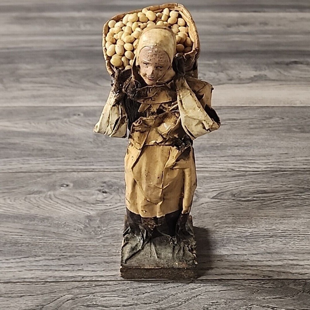 Vintage Mexican Folk Art Paper Mache Figure Handmade Authentic Hardworking Woman